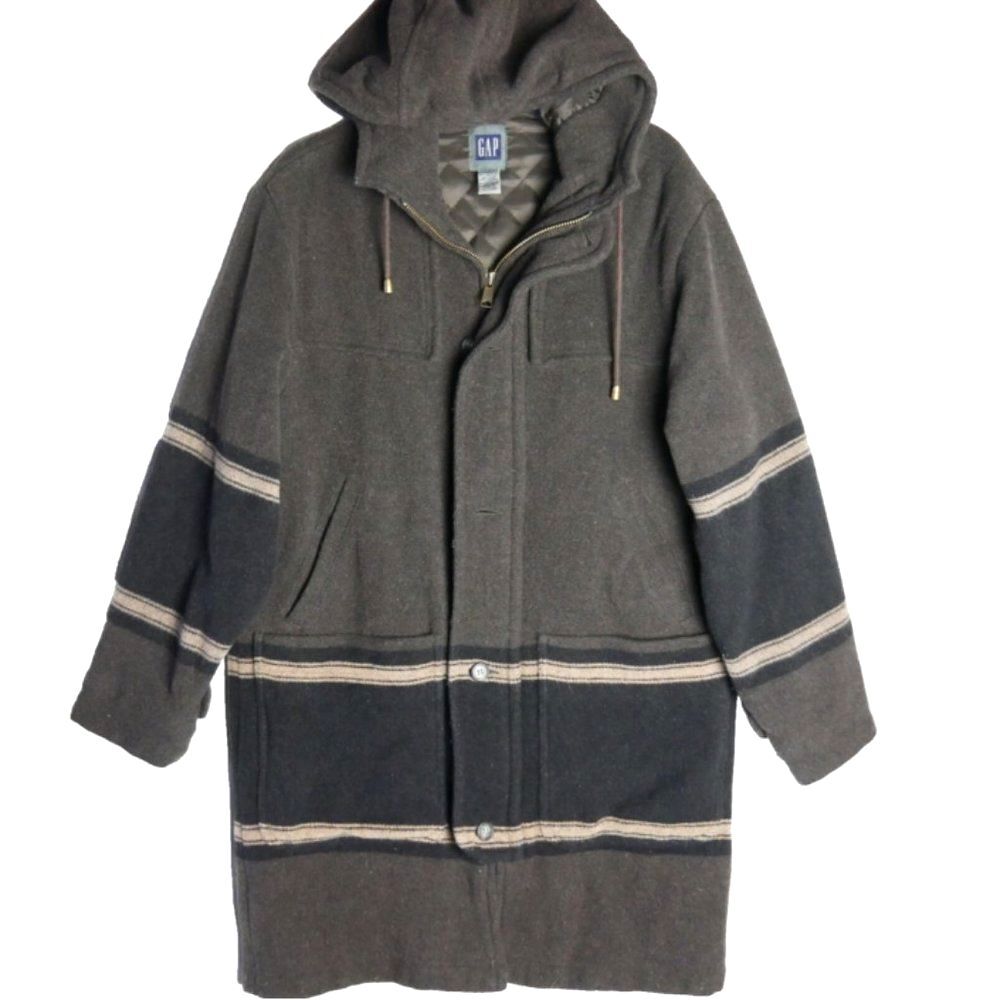 GAP Womens Size XS Wool Blend Brown Hooded Coat Lined Quilted